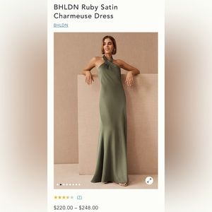 BHLDN Ruby Satin Charmeuse Dress in Moss Size 6, worn once for a wedding